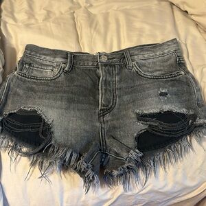 Women black/grey jean shorts